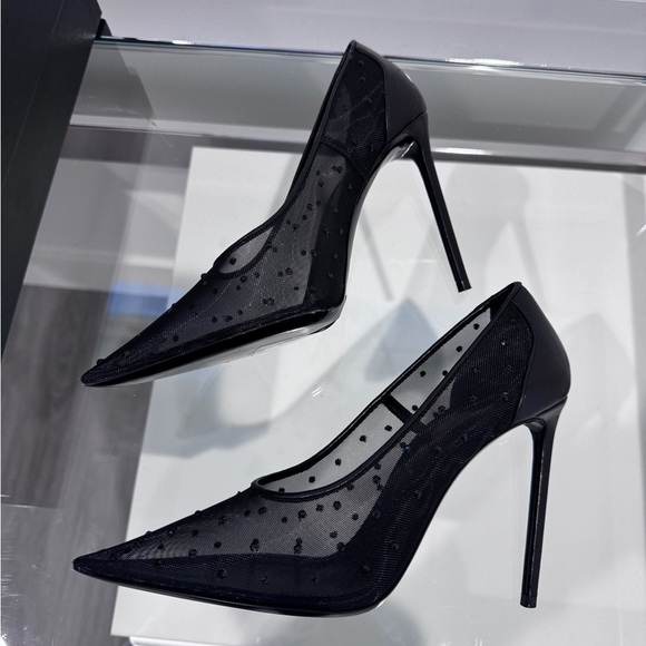 YSL Saint Laurent Black Anja Rhinestone Mesh Heels (sz 35.5) - Picture 8 of 16